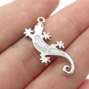 925 Sterling Silver Vintage Real Mother-of-Pearl Lizard Pendant