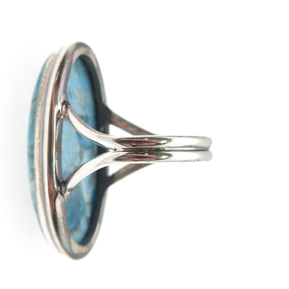925 Sterling Silver Vintage Real Cabochon Larimar Ring Size 9.75