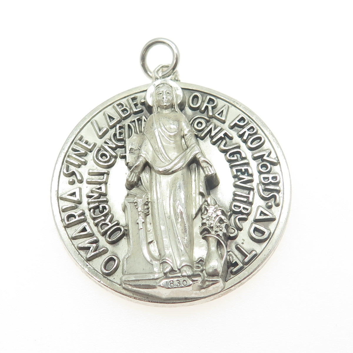 CREED 925 Sterling Silver Antique Art Deco St. Mary Miraculous Religious Pendant