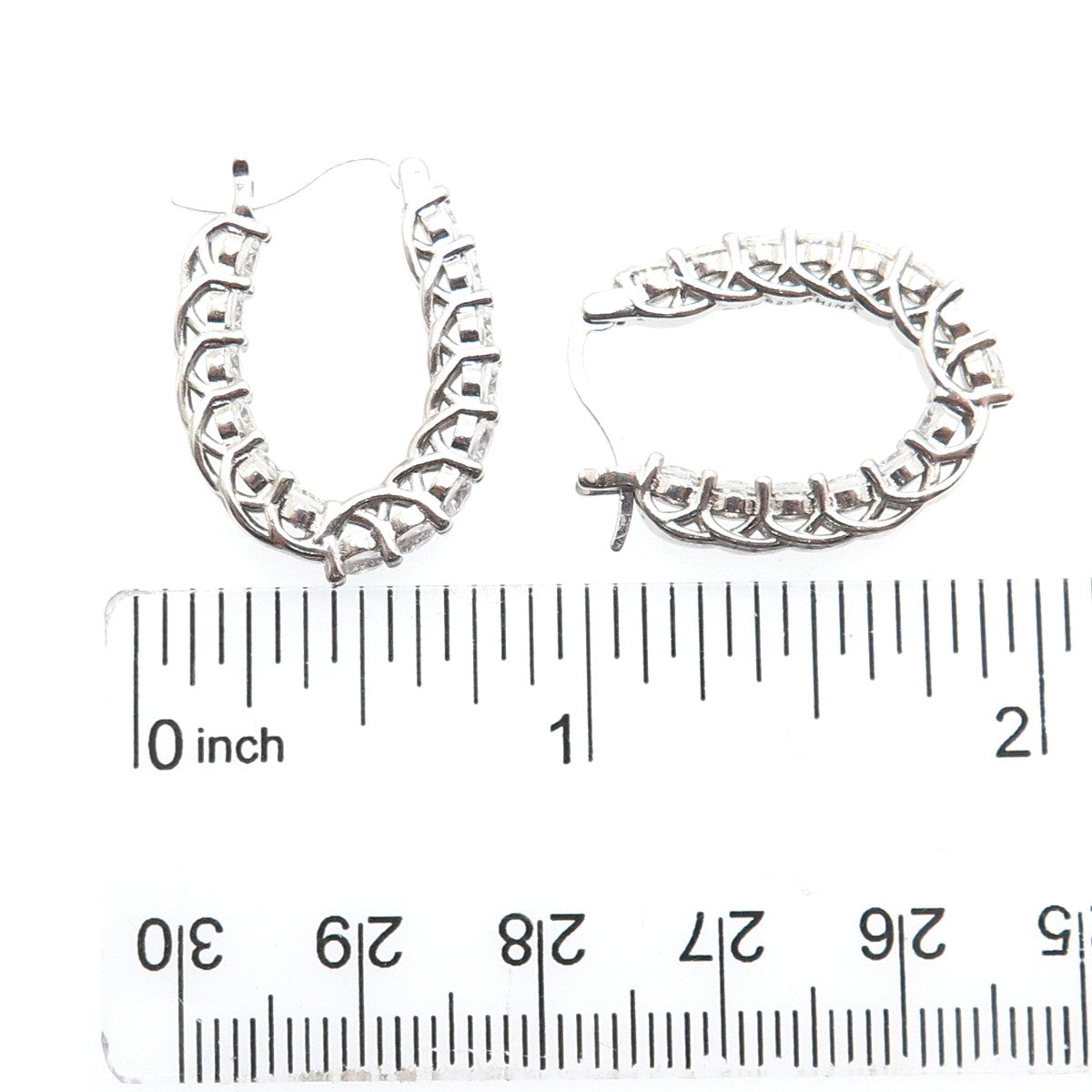 925 Sterling Silver Round-Cut C Z In & Out Hoop Earrings