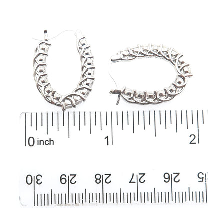 925 Sterling Silver Round-Cut C Z In & Out Hoop Earrings