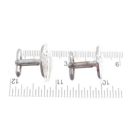 925 Sterling Silver Antique Art Deco Engraved Floral Cufflinks