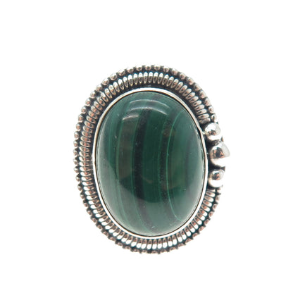 925 Sterling Silver Vintage Southwestern Real Cabochon Malachite Ring Size 6