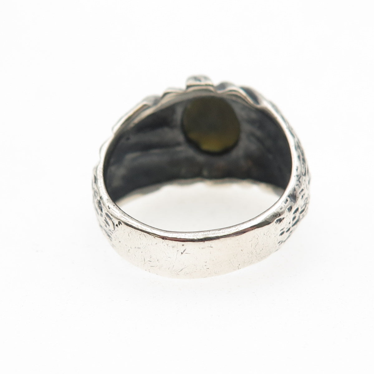 925 Sterling Silver Vintage Real Jade Modernist Oxidized Ring Size 6.5