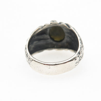 925 Sterling Silver Vintage Real Jade Modernist Oxidized Ring Size 6.5