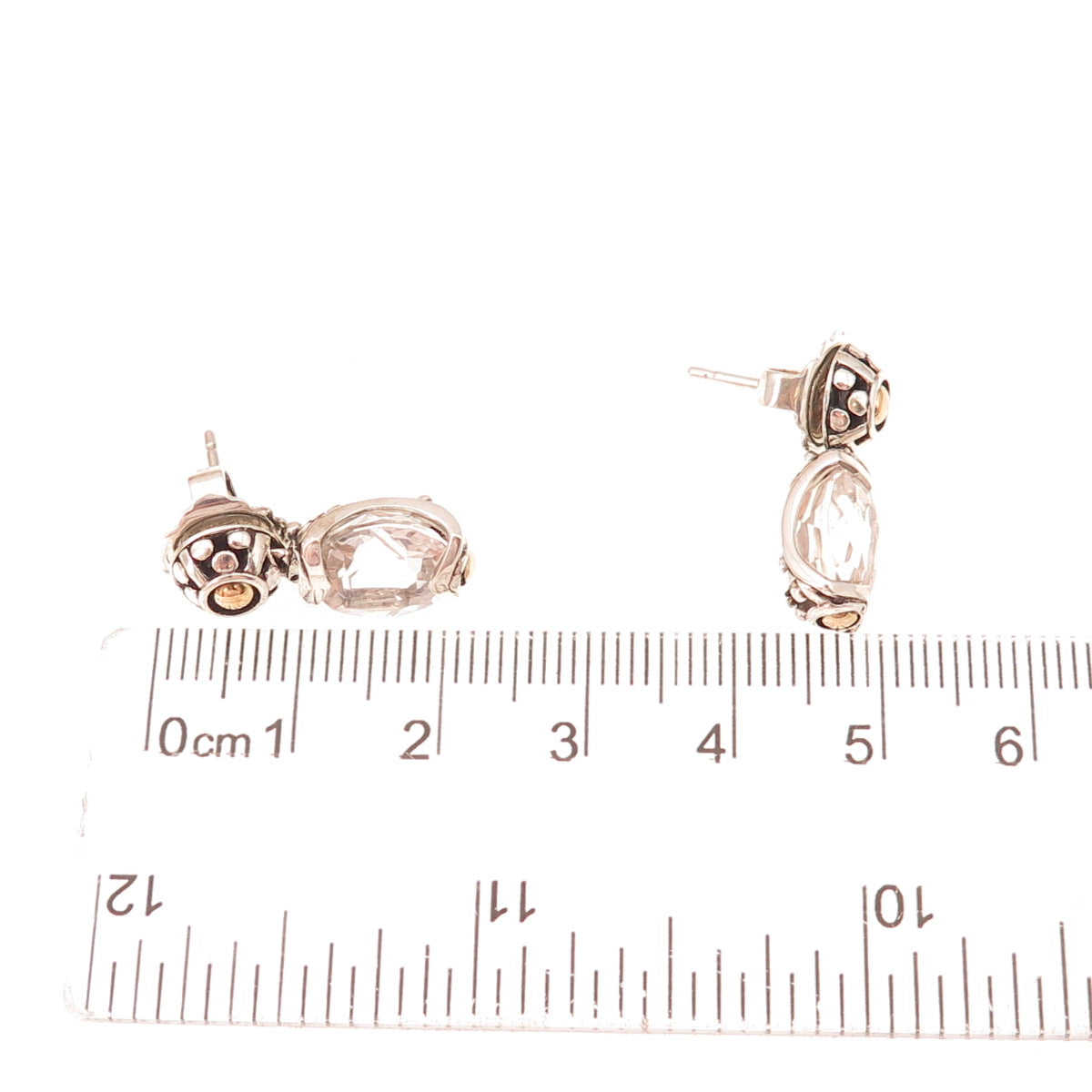 John Hardy Sterling Silver 18K Gold Vintage Real White Topaz Batu Sari Earrings