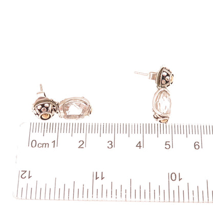 John Hardy Sterling Silver 18K Gold Vintage Real White Topaz Batu Sari Earrings