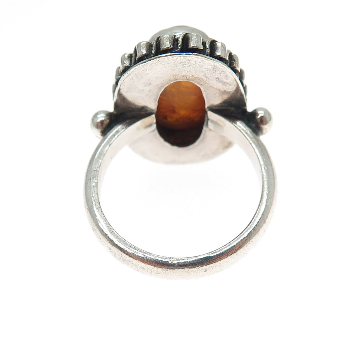 925 Sterling Silver Vintage Real Amber Modernist Oxidized Ring Size 9.5