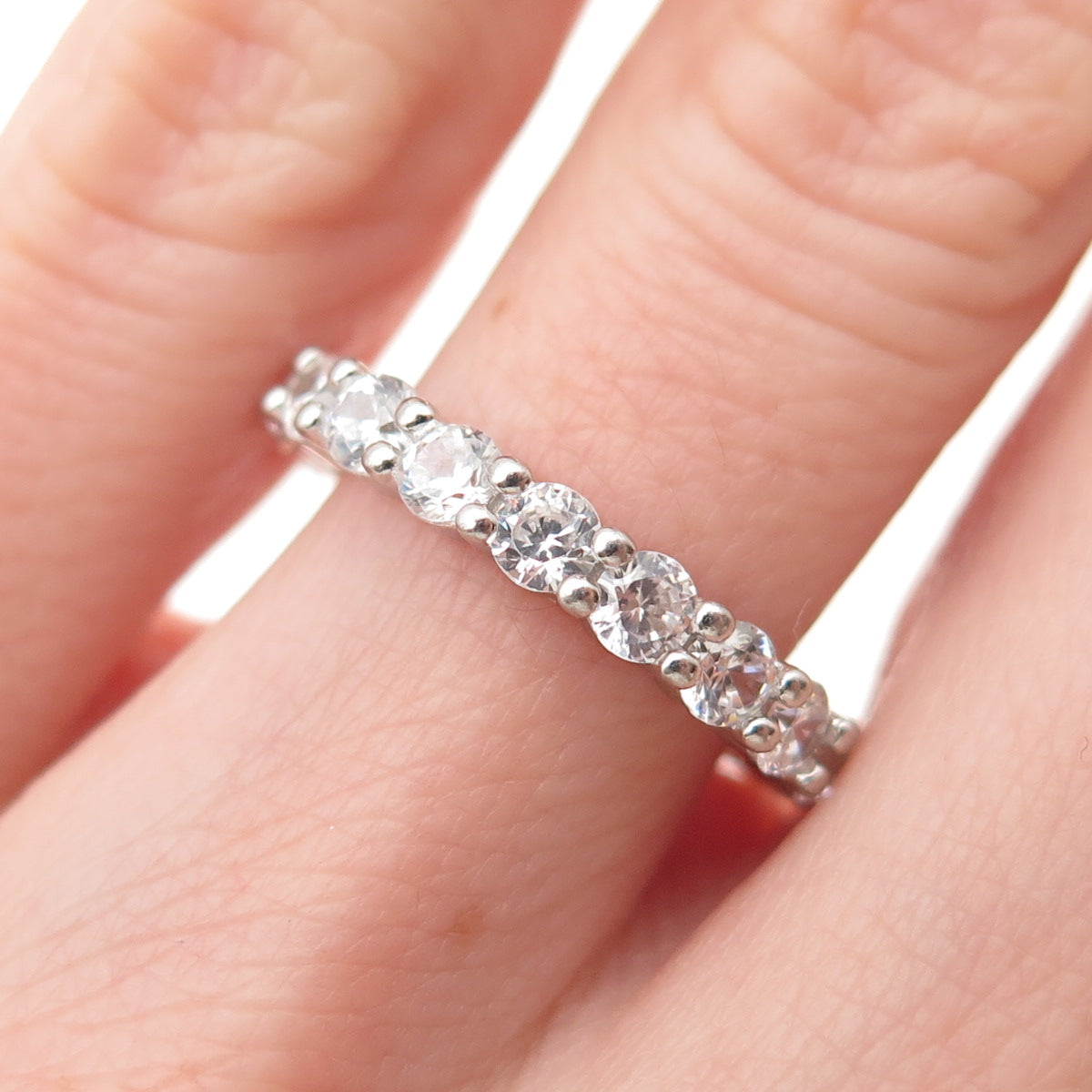 925 Sterling Silver Round-Cut C Z Eternity Band Ring Size 5