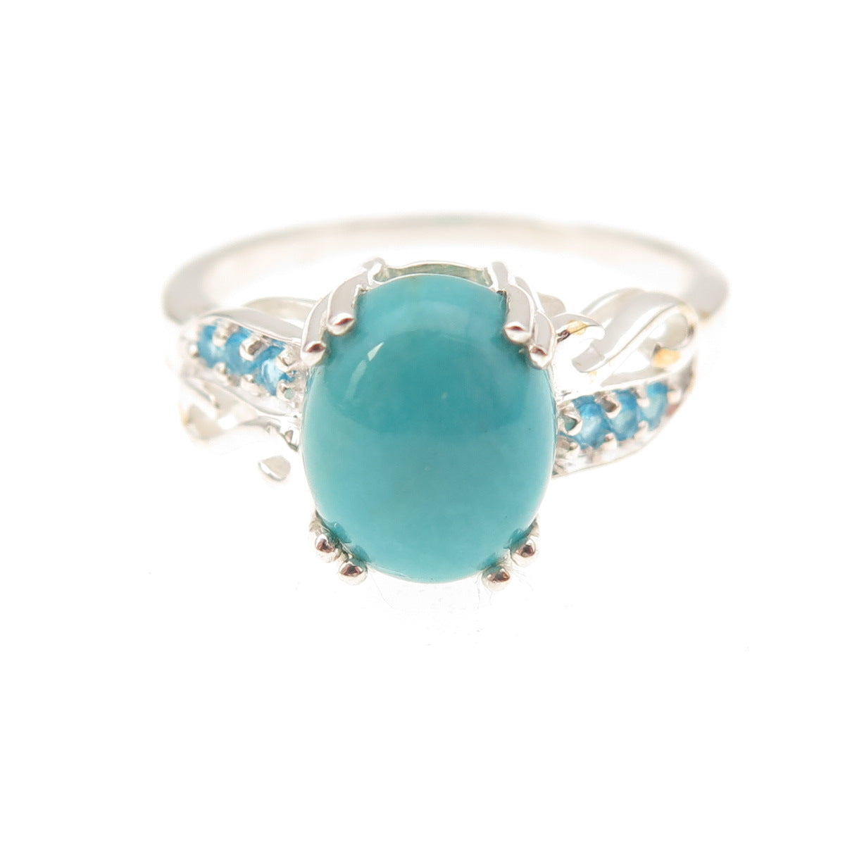 925 Sterling Silver Real Sleeping Beauty Turquoise & Apatite Ring Size 8