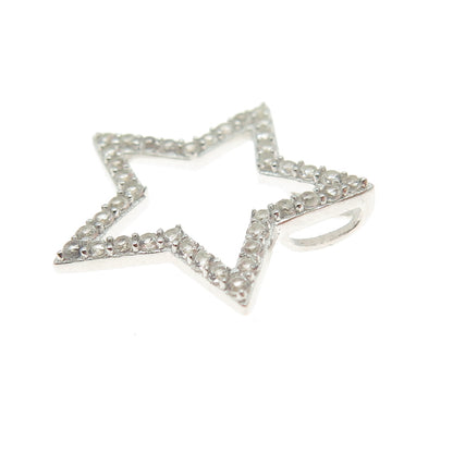 HAN 925 Sterling Silver Real White Topaz Gemstone Star Slide Pendant