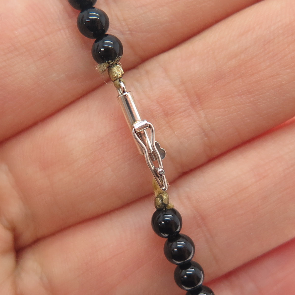 925 Sterling Silver Vintage Real Black Onyx Amethyst Peridot Beaded Necklace 18"