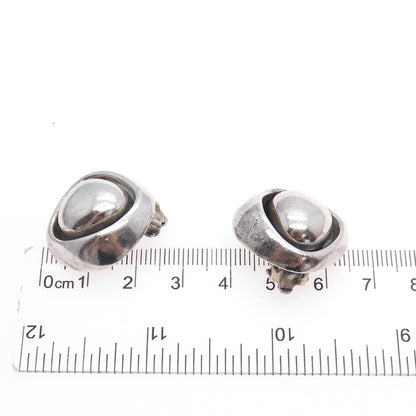 925 Sterling Silver Vintage Modernist Oxidized Clip On Earrings