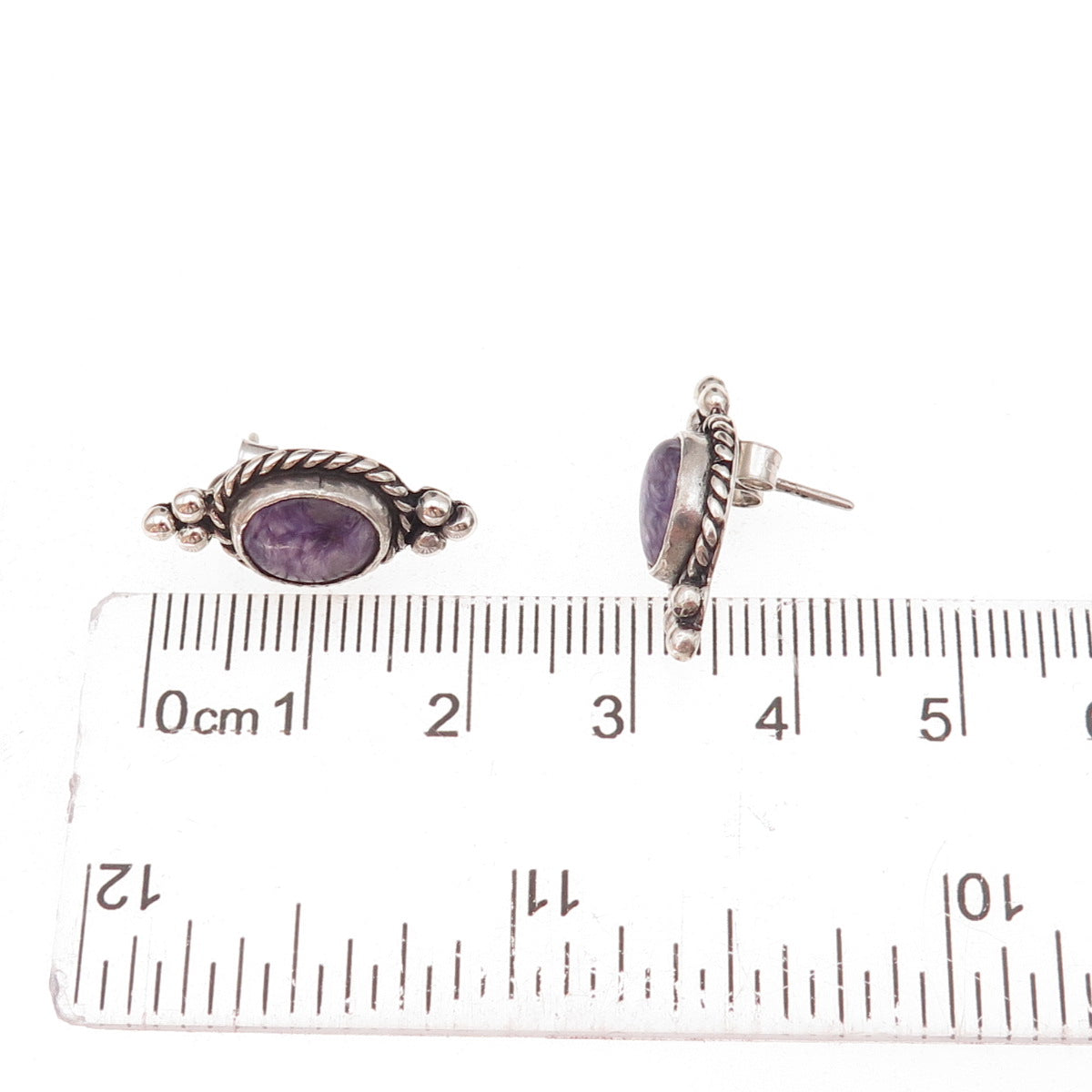 Old Pawn Sterling Silver Vintage Southwestern Charoite Tribal Beaded Earrings