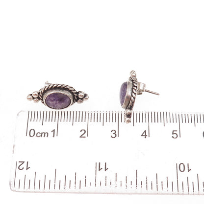 Old Pawn Sterling Silver Vintage Southwestern Charoite Tribal Beaded Earrings