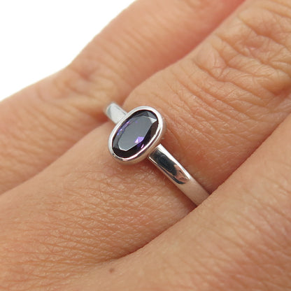 925 Sterling Silver Oval-Cut Purple C Z Ring Size 5.75