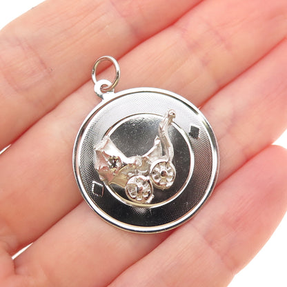 925 Sterling Silver Vintage Baby Stroller Charm Pendant