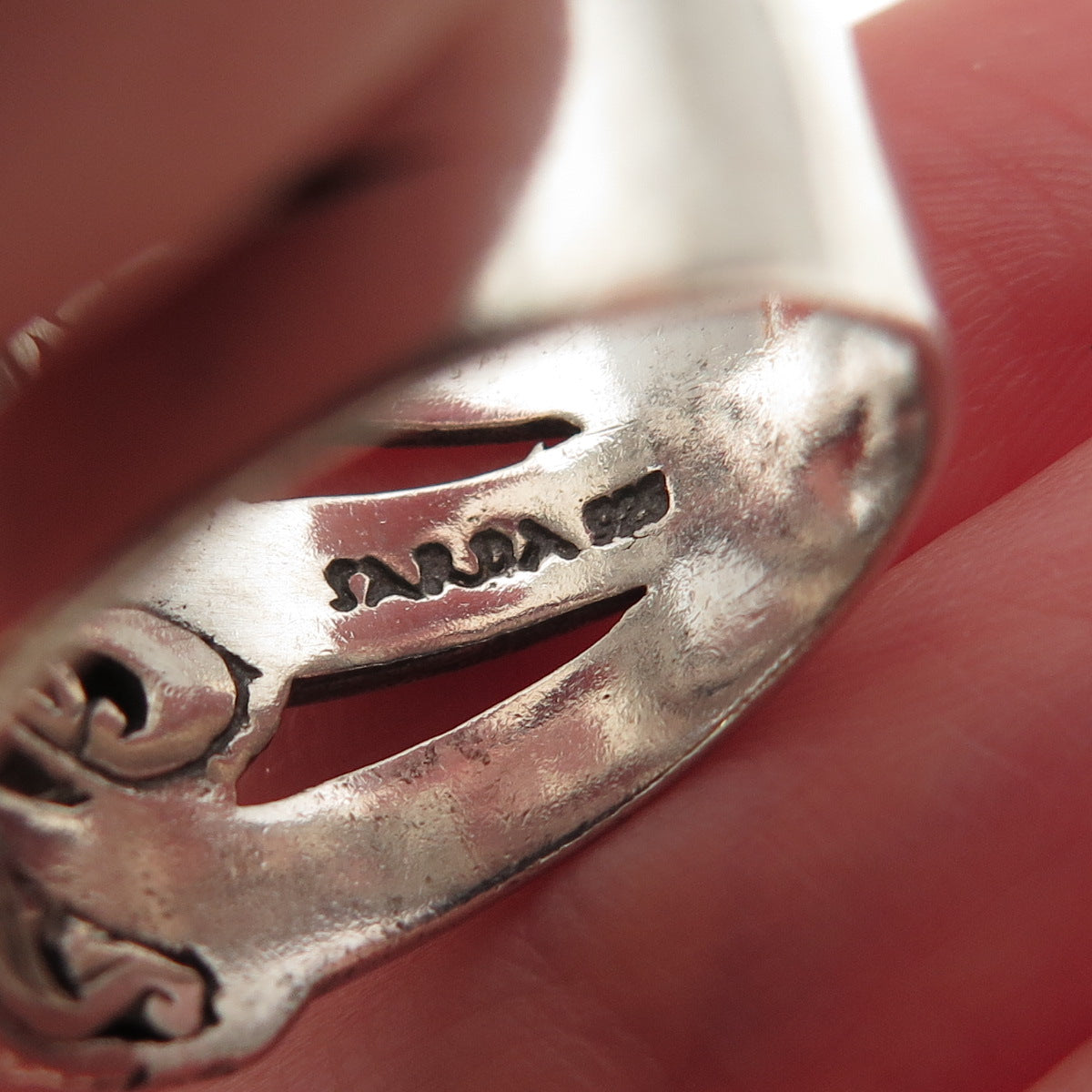 Sarda 925 Sterling Silver Vintage Interlocked Link Oxidized Ring Size 8