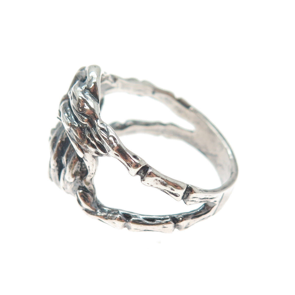 925 Sterling Silver Vintage Modernist Twisted Knot Oxidized Ring Size 9.5