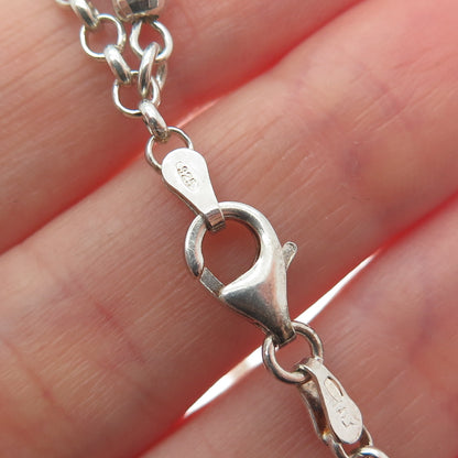 925 Sterling Silver Vintage Italy Crystal Dolphin Charm Rolo Link Bracelet 7"