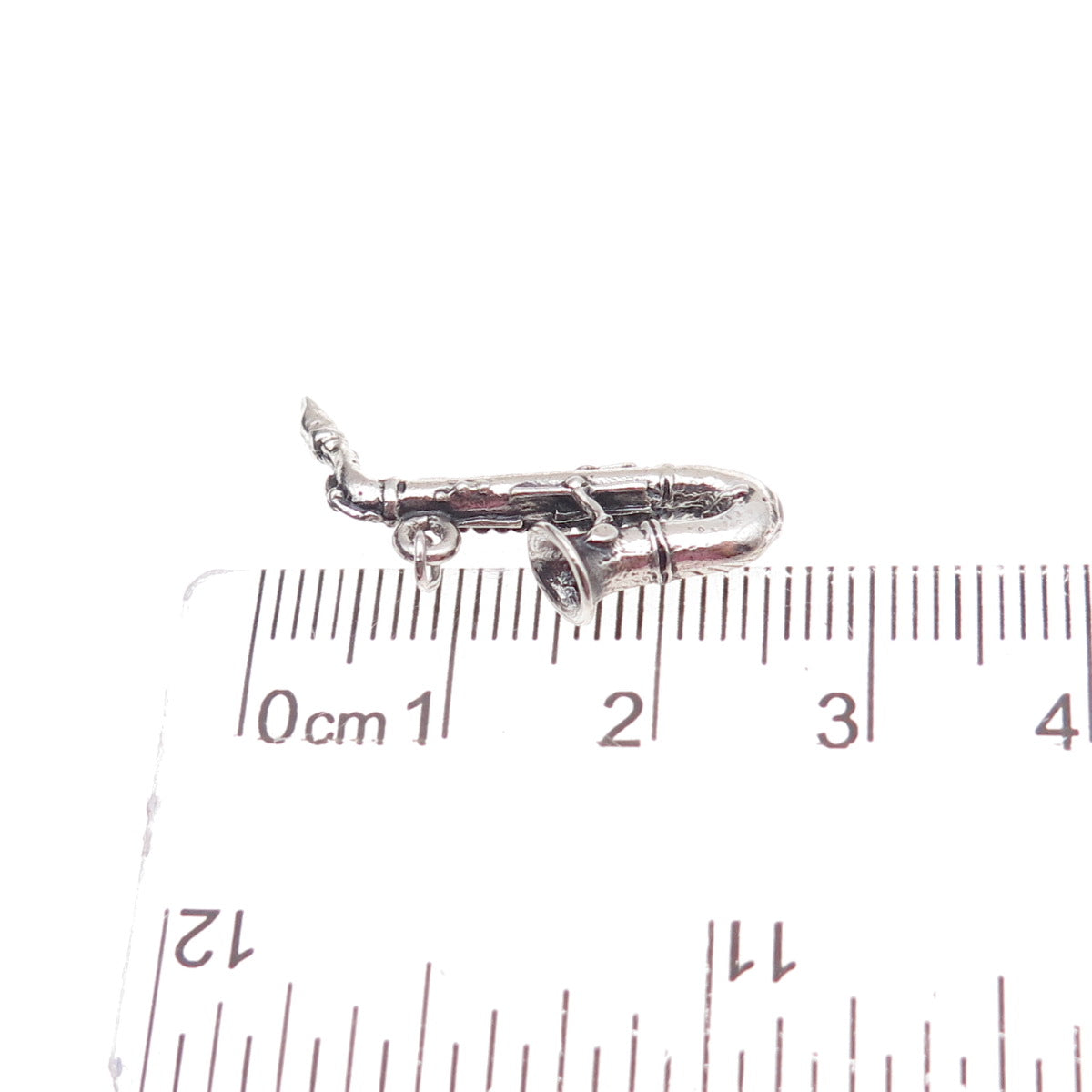 925 Sterling Silver Antique Art Deco Saxophone Oxidized 3D Charm Pendant