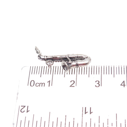 925 Sterling Silver Antique Art Deco Saxophone Oxidized 3D Charm Pendant