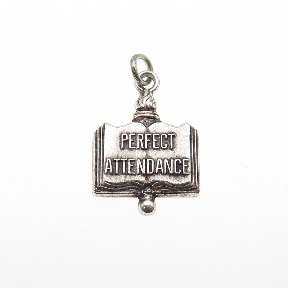 GREEN KC 925 Sterling Silver Vintage Perfect Attendance Oxidized Charm Pendant