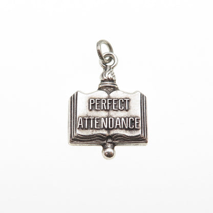 GREEN KC 925 Sterling Silver Vintage Perfect Attendance Oxidized Charm Pendant