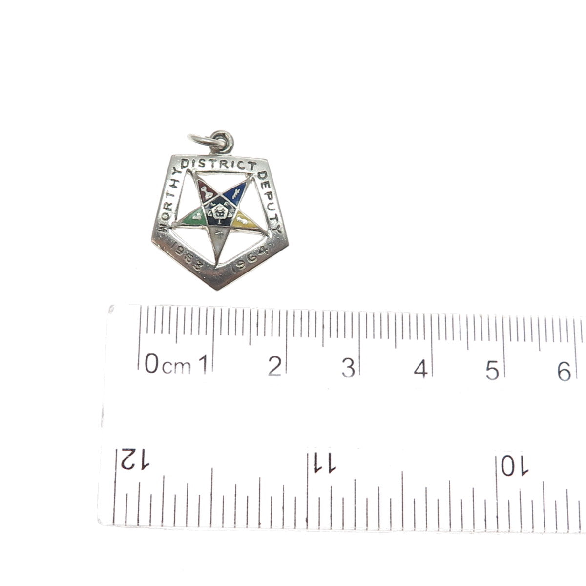 925 Sterling Silver Vintage 1963-64 Enamel Masonic Eastern Star Charm Pendant