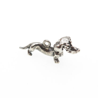 925 Sterling Silver Vintage Dachshund Oxidized Articulated Mini 3D Charm Pendant