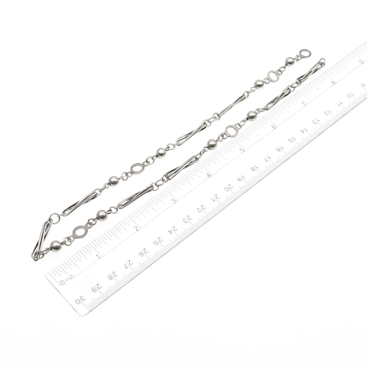 925 Sterling Silver Vintage Israel Beaded Bar Chain Necklace 16" (missing lock)