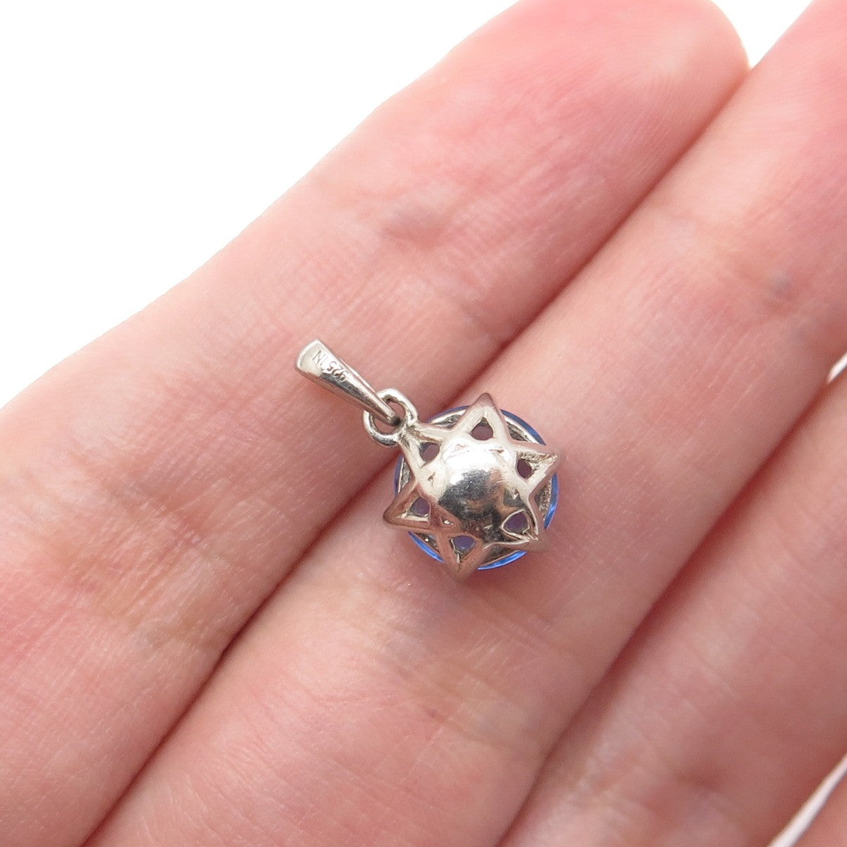 925 Sterling Silver Round-Cut Ocean Blue C Z Minimalist Charm Pendant