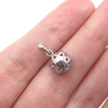 925 Sterling Silver Round-Cut Ocean Blue C Z Minimalist Charm Pendant