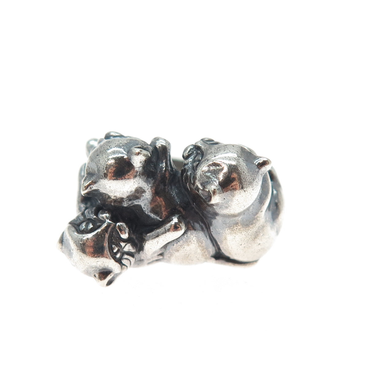 KABANA 925 Sterling Silver Vintage Kitty Cat Oxidized Ring Size 8