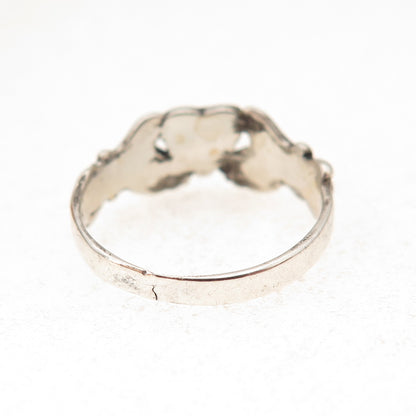 Old Pawn Sterling Silver Vintage Turquoise Inlay Irish Claddagh Ring Size 5.5