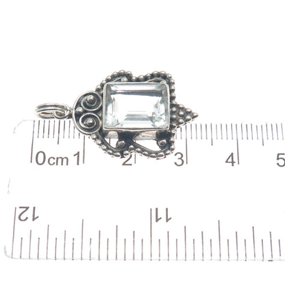 925 Sterling Silver Vintage Real White Topaz Gem Beaded Swirl Charm Pendant
