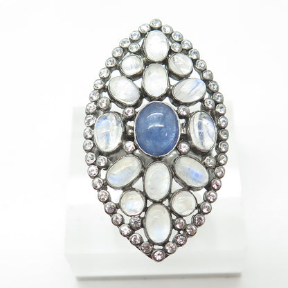 DSMK 925 Sterling Moonstone Tanzanite Topaz Gem Oxidized Statement Ring Size 7