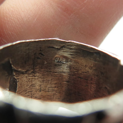 925 Sterling Silver Vintage Rock Stone Wide Band Ring Size 5