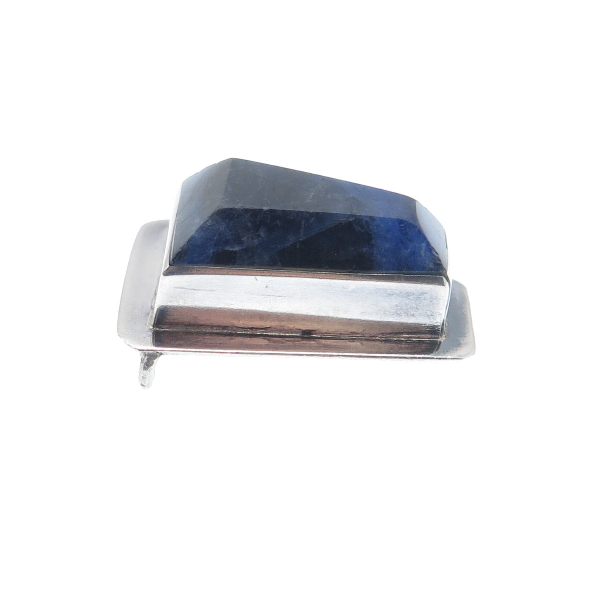 925 Sterling Silver Vintage Real Sodalite Modernist Slide Pendant