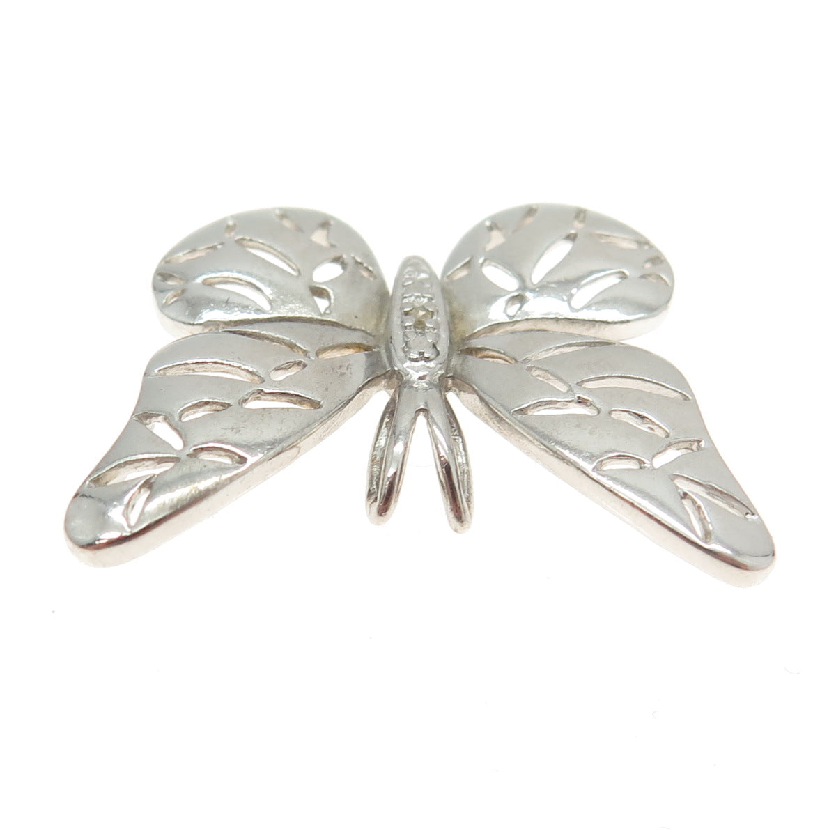 ROSS SIMONS 925 Sterling Silver Real White Diamond Accent Butterfly Pendant