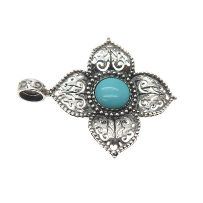 ESPO SIG Joseph Esposito Sterling Vintage Turquoise Flower Magnetic Snap Pendant