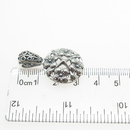 925 Sterling Silver Vintage Flower Blossom Oxidized Charm Pendant