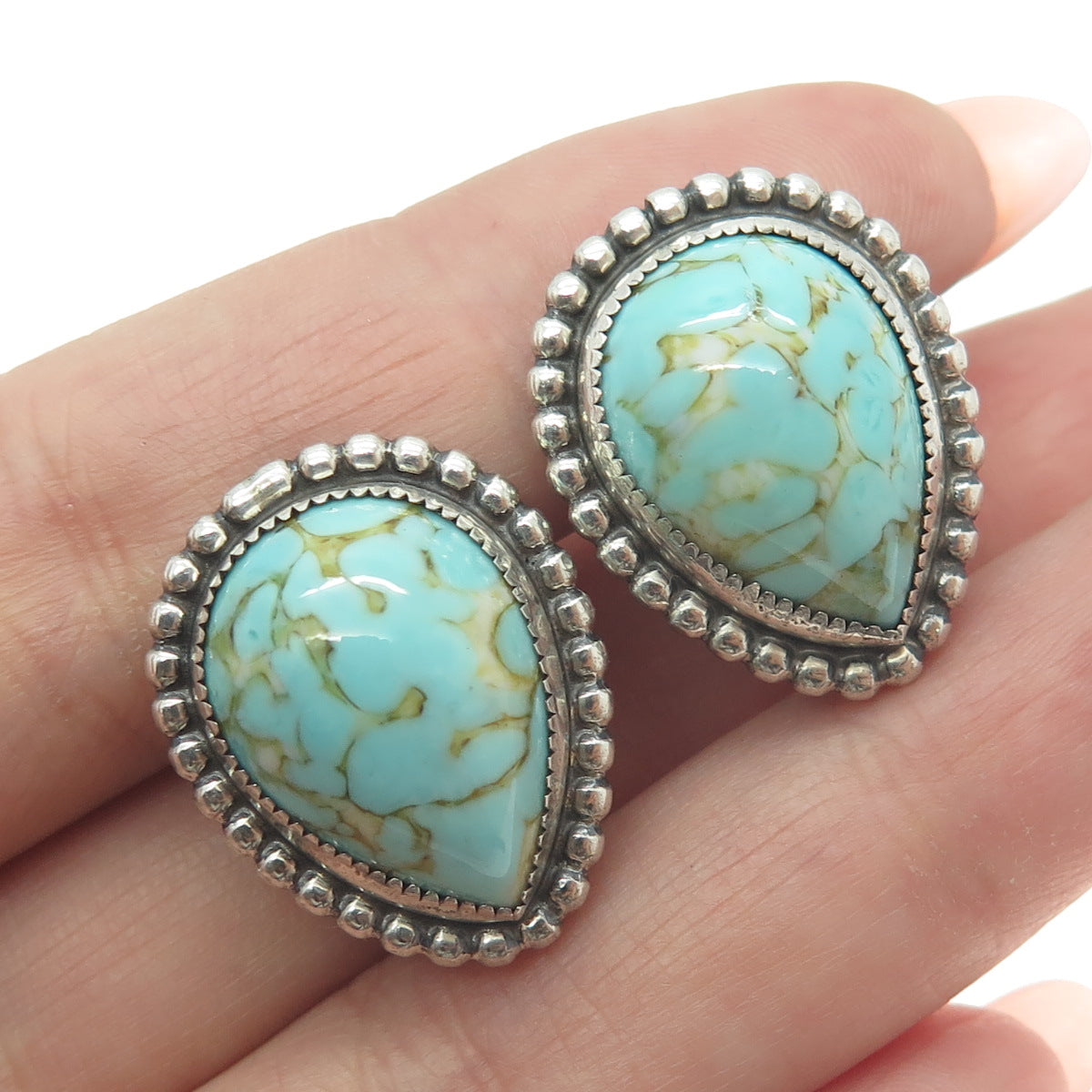 DANECRAFT Sterling Silver Antique Art Deco Faux Turquoise Screw Back Earrings