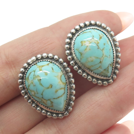 DANECRAFT Sterling Silver Antique Art Deco Faux Turquoise Screw Back Earrings