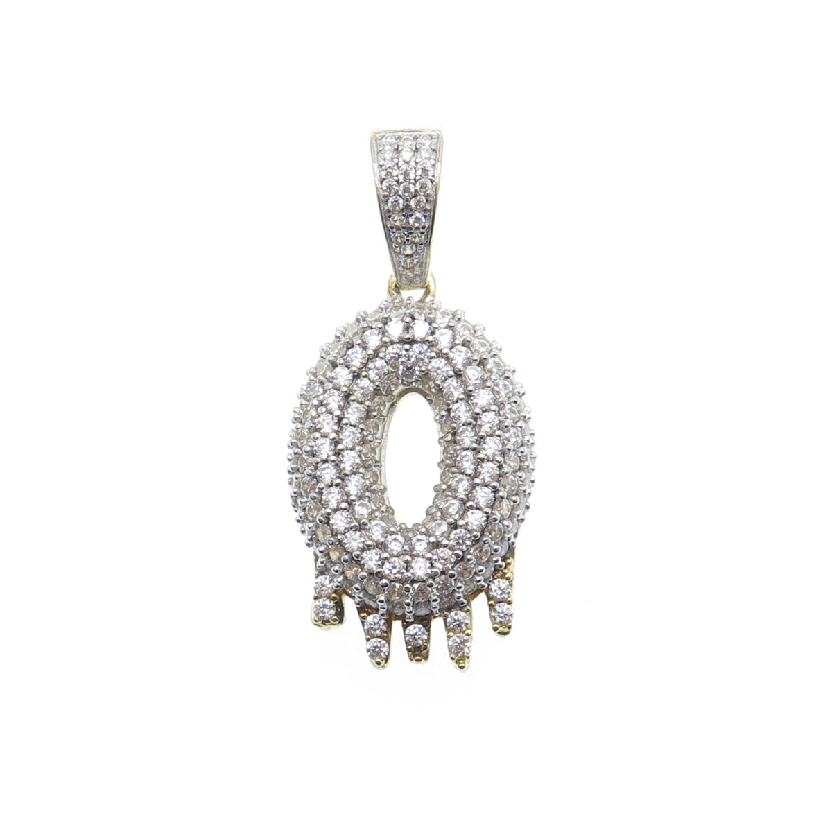 925 Sterling Silver Gold Plated Round-Cut Shaped C Z Letter O Sparkle Pendant