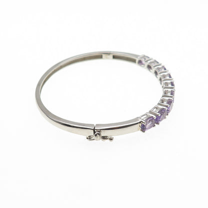 925 Sterling Silver Real Oval-Cut Amethyst Bangle Bracelet 6.75"