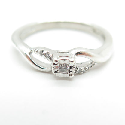 SUN 925 Sterling Silver Real Round-Cut Diamond Promise Ring Size 7