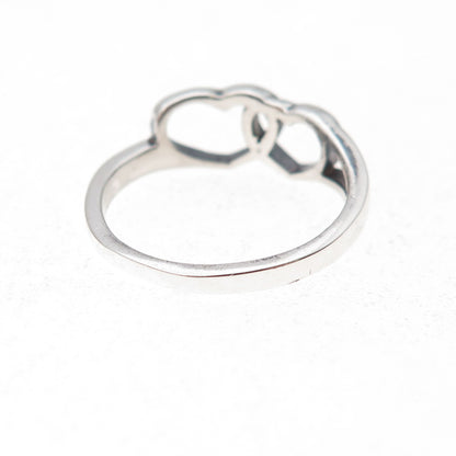 925 Sterling Silver Vintage Interlocked Heart Oxidized Ring Size 7.75