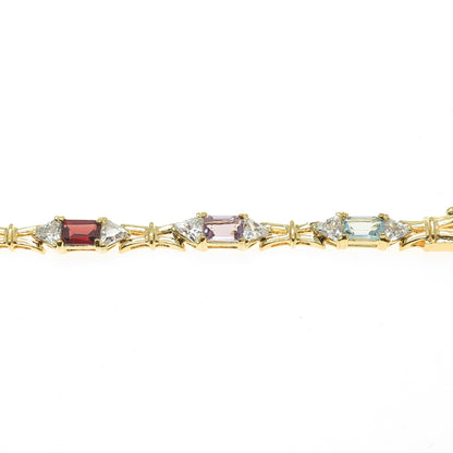 DBJ DEE BERKLE 925 Sterling Silver Gold Plated Multi-Color Gem & C Z Bracelet 7"