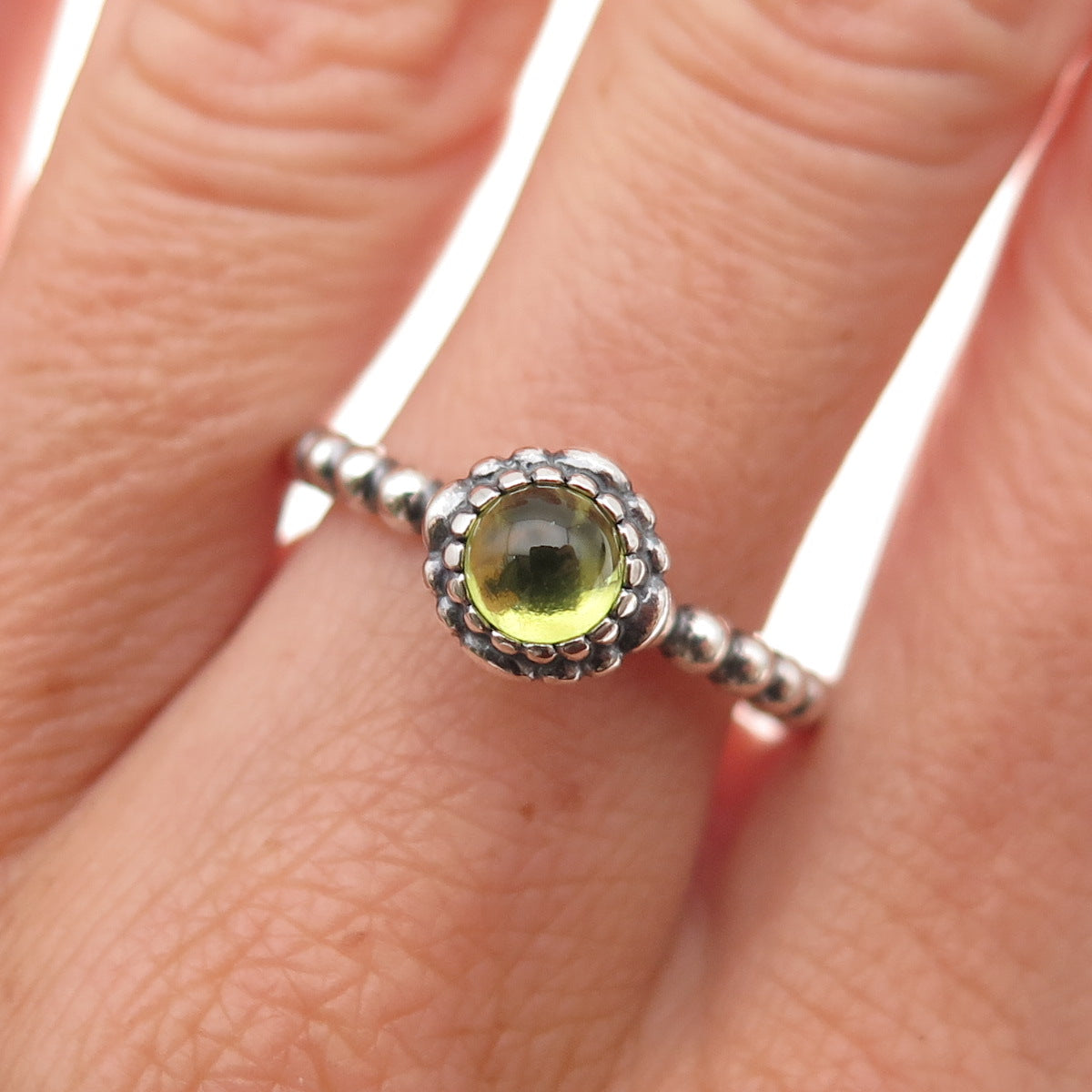 Pandora 925 Sterling Silver Real Peridot August Birthday Blooms Ring Size 8.5